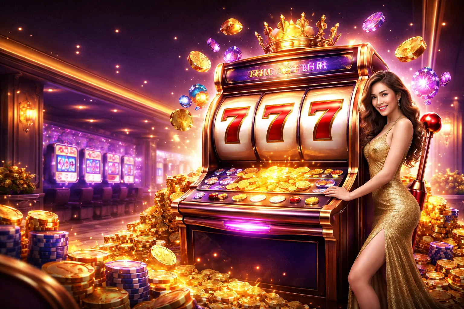 Hình ảnh Hero của aw8 win Slot Games với các biểu tượng slot rực rỡ và hiệu ứng ánh sáng